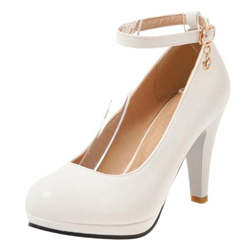 Asterisco Zapatos de Salón de Mujer con Tacón Cónico con Plataforma Correa de Tobillo Tacón Alto Zapatos Punta Rojoonda Hebilla Elegante Zapatos de Novia, Z2402Me Blanco Talla 37 EU/38Cn Asterisco Zapatos de Salón de Mujer con Tacón Cónico con Plataforma Correa de Tobillo Tacón Alto Zapatos Punta Rojoonda Hebilla Elegante Zapatos de Novia, Z2402Me Blanco Talla 37 EU/38Cn