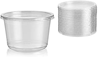 Plastic Food Containers with Lids - 16 oz - Reusable Freezer Safe Tubs - 25 Deli Pots and 25 Lids, Perfect for Food Prep, Small Dips and Salads, and Cereal - 115mm Wide x 75mm Deep