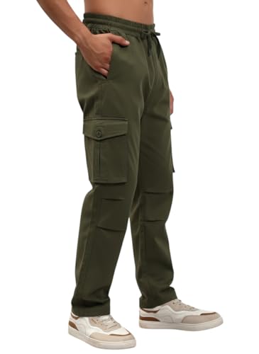Image of Q - RIOUS Men's 6 Pocket Cotton Cargo Pants - Relaxed Fit Utility Trousers