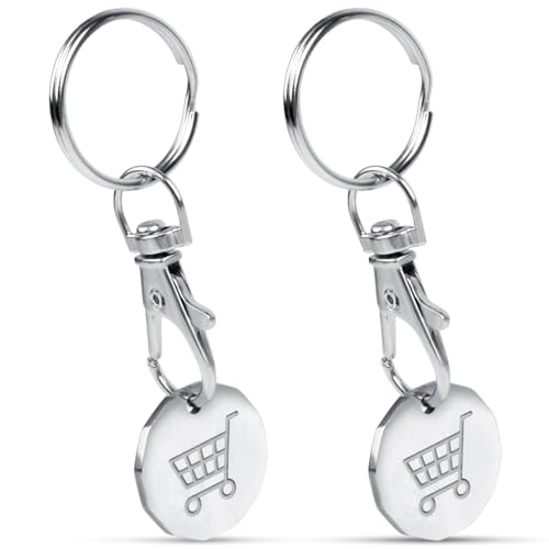 SWKJ 2-Pack Trolley Token UK Pound Trolley Coin Keyring for Shopping Trolleys & Gym Lockers Durable Metal with Key Clip Reusable Supermarket Cart & Locker Coin