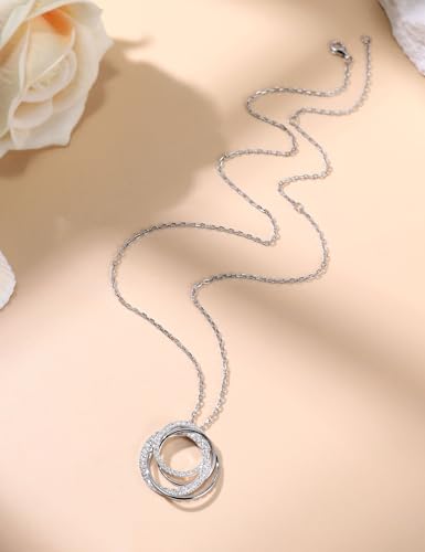 Ladylike Moissanite Interlocking Circle Pendant Necklace for Women 925 Sterling Silver with 18K Gold Plated Adjustable Chain 4 Generations Necklace Mother's Day Anniversary Valentine's Day Jewelry Gifts3