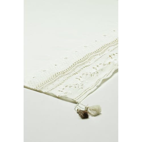 Image of Rangriti Women White Cotton Blend Woven Dupatta Free Size
