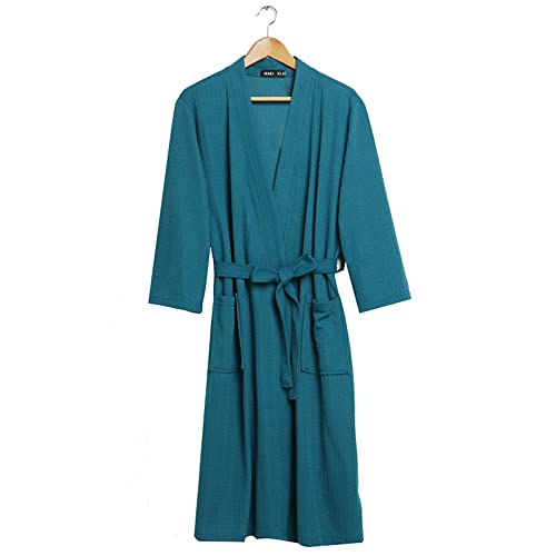 Rojeam Mens Kimono Waffle Robe Unisex Lightweight Soft Knee Length Spa Bathrobe Sleepwear with Pockets4