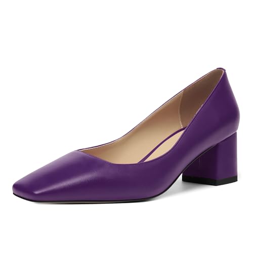 Womens Wedding Square Toe Slip On Dress Matte Chunky Low Heel Pumps Shoes 2.2 Inch