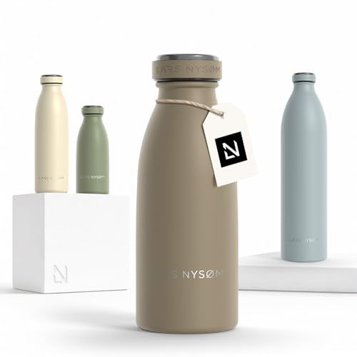 Image of LARS NYSOM Stainless Steel Insulated Water Bottle 12oz 17oz 25oz 34oz 51oz | Insulated Thermo Flask for Hot and Cold Beverages | Leakproof Drinking Bottle (Taupe Brown, 11.9oz)