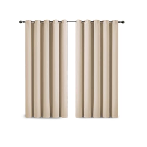 Yorkshire Bedding Eyelet Blackout Curtain for Bedroom 46x54 Inch Window Traatment Thermal Insulated Door Cream Curtains Darkening Panels + 2 Tiebacks