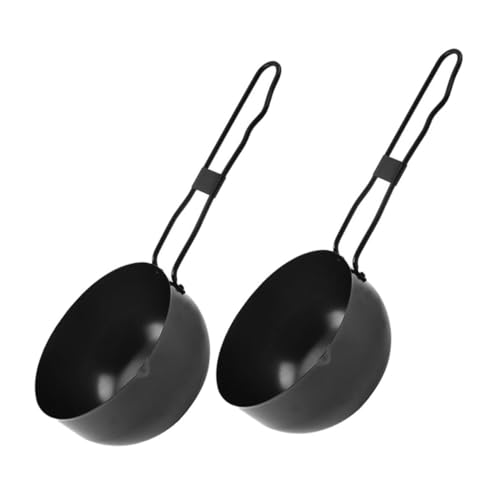 KICHOUSE 2 Piezas Pequeña Olla De Hierro Al Aire Libre Cocinando Olla De Cocina Afuera Cocinar En Fogata Cálido Bol Muy Exterior Fritura Sartén De Té Horno Parrilla Sopa Fosa Black Planchar