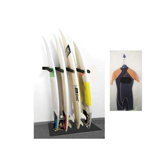 Rackinrio Rack Soporte estantería Vertical 4 Tablas de Surf Longboard Skate ski Snowboard en Pared Negro