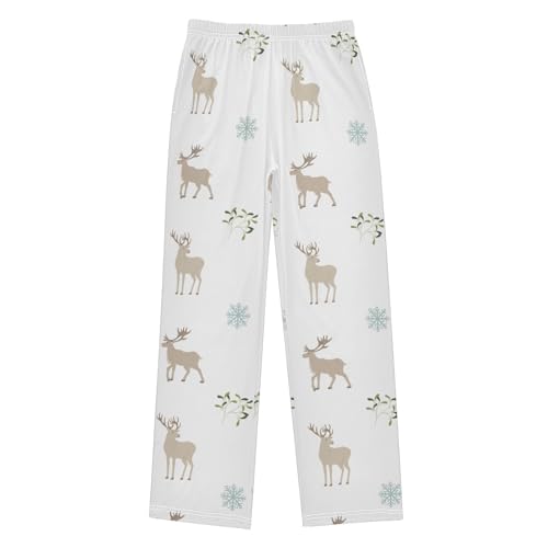 Boys' Pants Christmas Deer White Long Bottoms Jogger Pants Elastic Waist Trousers with Pockets S-XL