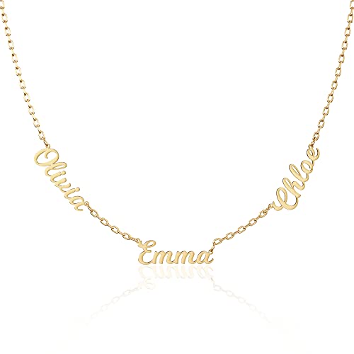 CAITLYNMINIMALIST Custom Name Necklace in 18K Gold 925 Sterling Silver | Box Chain Cable Chain | Multiple Name Initial Charm | Dainty Gift for Women