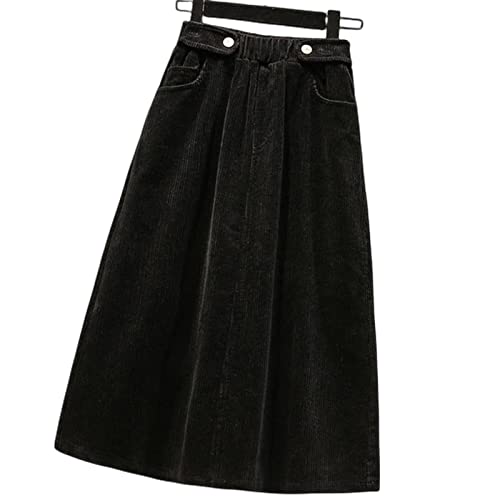 BUJNIE Midirock Übergröße Damen Cordrock A-Linie Langer Rock Damen Herbst Winter Hohe Taille Röcke