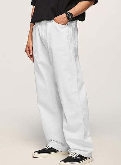 Image of HUNGSON Mens Baggy Jeans for Men Women Y2k Skater Vintage Plain Pants Casual Wide Leg Jeans Loose Fit Denim Jeans