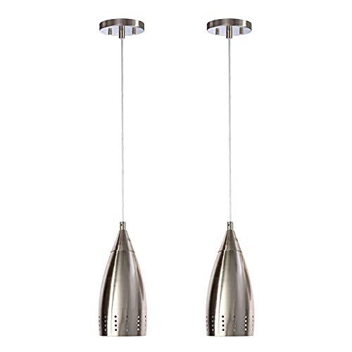 Flash Sale Buy 1 get 1 Dysmio 12 Inches Adjustable Contemporary Indoor Mini Pendant Light Fixture,60 Watt, E26 Bulb Base, in Brushed Nickel Finish with Perforated Metal Shades and 50-inch Adjustable Cord - Pack of 2