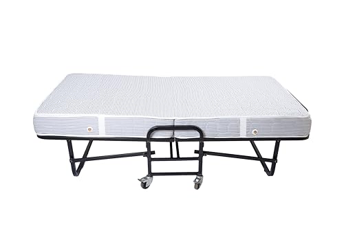 Image of BLUMUNO Shaurya Foldable Rollaway Bed with 6-Inch Spring Mattress | Folding Single Cot with Lockable Wheels | Space Saving Extra Guest Bed for Hotels, Hostels & PG's, Home, Airbnbs I Quilted Fabric