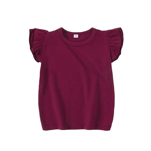 LYSMuch 2-5T Toddler Girls Ruffle Sleeve T Shirt Puff Short Sleeve Basic Tank Top Blouse Plain Solid Kids Casual Clothes