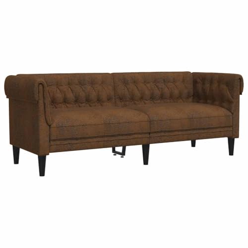 vidaXL Canapé Chesterfield 3 Places, Chaise avec Accoudoirs et Dossier, Siège avec Pieds, Fauteuil TV de Salon, Moderne, Marron Tissu