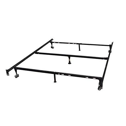 King's Brand 7-Leg Heavy Duty Adjustable Metal Queen Size Bed Frame with Center Support Rug Rollers and Locking Wheel