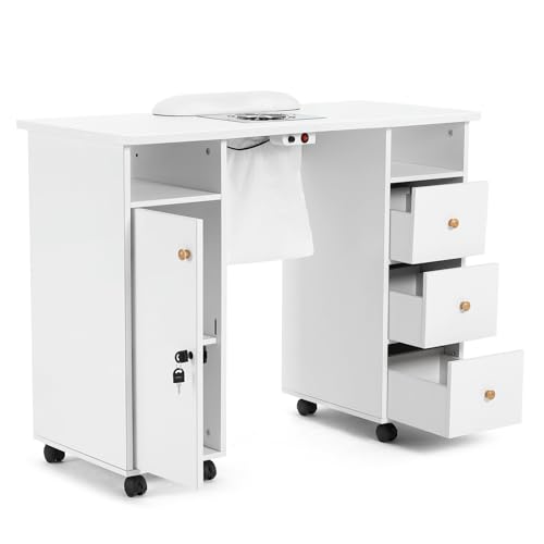 Artist hand Manicure Table, Nail Table, Nail Beauty Manicure Desk, Wrist Cushion, Lockable Wheels,...