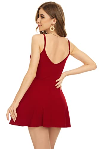 Image of MadHeart Womens V Neck Sexy Backless Dress Adjustable Spaghetti Strap Short Wrap Dress