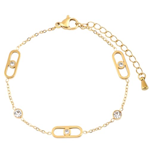 Image of 18K Gold Plated Stainless Steel Dainty Charms Colorful Crystal Birthstone Bracelet Minimalist Cute Jewelry for Women