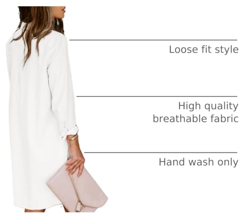 Image of Aoudery Womens Button Down Shirt Dresses with Pockets Cotton Button Up Tunics Long Sleeve Solid High Low Blouse Tops