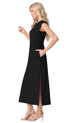 GRECERELLE 2025 Women Summer Casual Round Neck Cap Sleeve Maxi Dress with Pockets Beach Vacation Sundress4