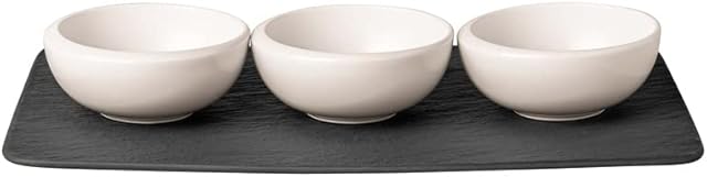 Villeroy und Boch - NewMoon zestaw miseczek do dipów i przekąsek, 4-częściowy, porcelana premium, białe, nadają się do mycia w zmywarce