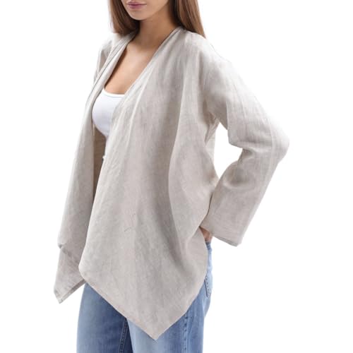 Amazhiyu Women's 100% Linen Draped Open Cardigan Summer Casual Asymmetric Tops3