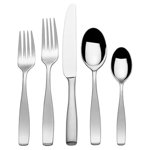 Mikasa, Satin Loft Flatware Service for 12, 65 Piece Set, 18/10 Stainless Steel, Silverware Set with Serving Utensils Cover