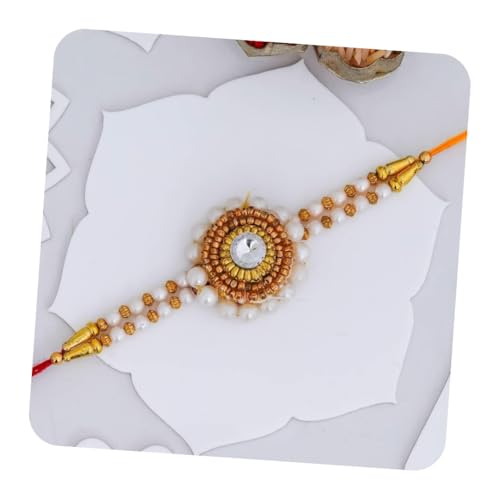 Image of eCraftIndia Set of 5 Rakhi Combo Hamper | Colorful Radha Krishna Peacock Feather Flower Pearl Designer Rakhis | Roli Chawal Pack