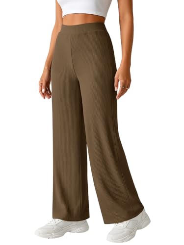 Image of Pinkmint Women's Palazzo Pants High Waist | Wide Leg Stretchable Trousers | Elastic Waist Flared Pants | Casual, Office, Travel, Lounge Stylish Comfortable Bottom Wear
