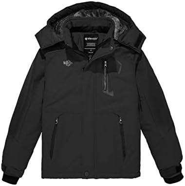 Wantdo Kid Boys' Winter Jacket Hooded Waterproof Coat Raincoat Black 10-12