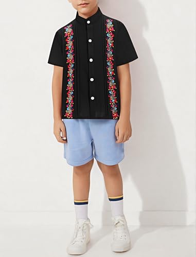 OBEEII Mexican Shirts for Boys Traditional Embroidered Shirt Toddler Kids Mexico Short Sleeve Guayabera Button Down Shirt4