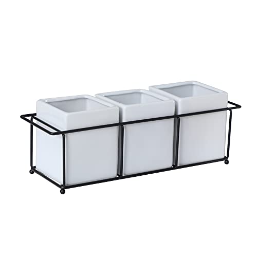 AMMPUG 3 Piece Ceramic Flatware Holder with Metal Rack, Porcelain Silverware Caddy, Silverware Cutlery, Perfect for Home, Kitchen & all gatherings with friends, family
