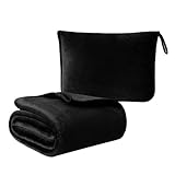 ZYFZCYBL Travel Blanket and Pillow - Premium Soft 2 in 1 Airplane Compact with Soft Bag Pillowcase, Plane Blanket Compact Packable, Travel Essentials Accessories for Plane and Car, 60x80 Black