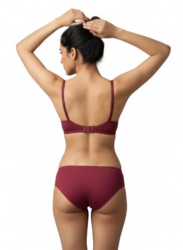Image of Kinzie Elegant Floral Jacquard Lingerie Set, Grey Brown Maroon Bra and Brief, Comfortable Full Coverage Underwear Set, Padded Bra, Lingerie Set, Honeymoon Bikini Set,
