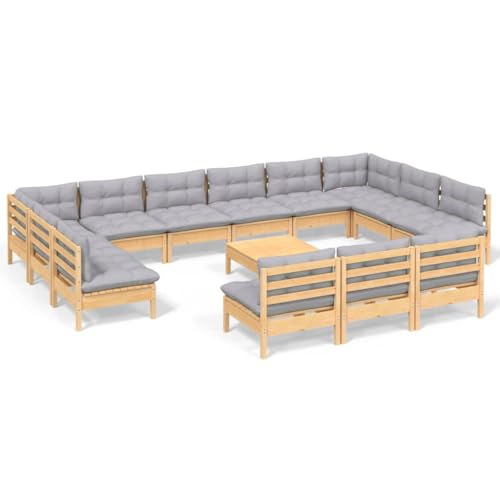 Bonnevie - 14-tlg Garten-Lounge-Set mit Grauen Kissen Kiefer Massivholz vidaXL176321