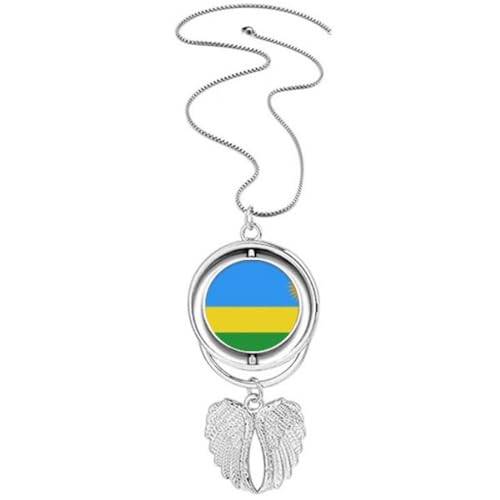Pendentif drapeau Rwanda avec ailes d'ange rotatives aux finitions luxe