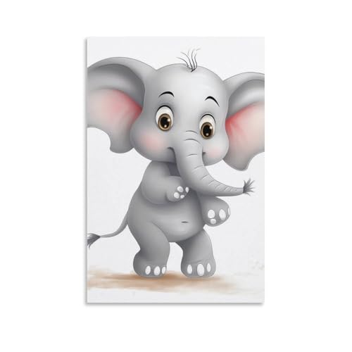 Toile éléphant mignon 60 x 90 cm poster mural animaux pour deco salon moderne