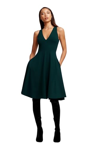 Dress the Population Women's Catalina Solid Sleeveless Fit & Flare Midi Dress, Pine, XL