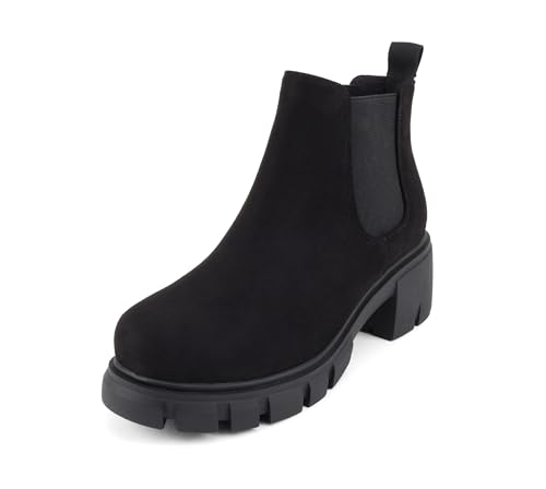 Image of Soda PIONEER ~ Women Lug Sole Mid Heel Chelsea Fashion Ankle Bootie w /Double Elastic Gore