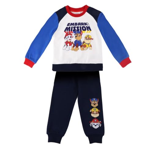 PAW PATROL Trainingsanzug für Jungen, Baumwolle-Polyester, Weiß-Blau-Rot, Größe 98-116, bequem und weich, Sportbekleidung, Jogger (DE/NL/SE/PL, Numerisch, 116, Regular, Weiß-Blau)