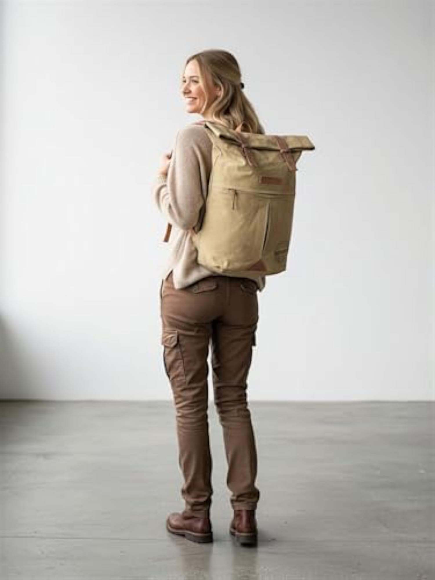 Canvas Backpack for Men and Women, Casual Roll Down Design