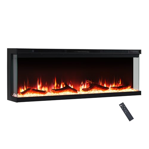 FlameKo Leura 127cm/50 3 Sided view Electric Fireplace Wall Mounted or Recessed 9 Colour Flame Effect TV Compatiable Media Wall Fire Heater 900W/1800W, Remote Control