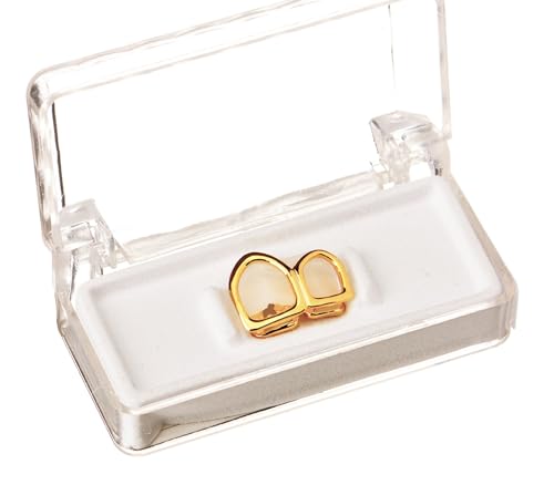 Gold Tone 2 Open Grillz Teeth for Top and Bottom LS20 2OF G miniatura 2