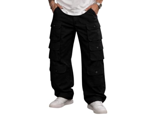 Image of Wear lusso 10 Pocket Cargo Pants for Men | Cotton Twill Fabric | Regular Fit Utility Cargo Trousers | Casual Streetwear Bottomwear