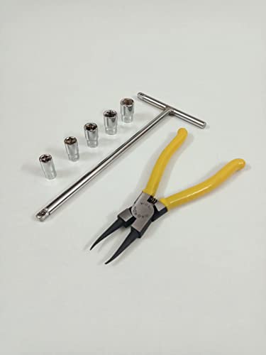Image of 1 /4 inch T - Handle with 8, 9, 10, 11, 12mm Sockets and Heavy Duty Internal Straight Circlip Plier Combination Set, Anti-Slip & Anti-Corrosion properties (Combo 11)