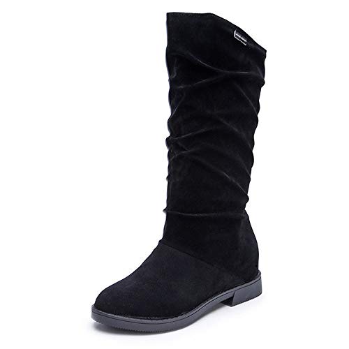 JiaMeng Mujer Botas Botas de Invierno de otoño Bota Dulce Botas de Nieve de Estilo Plano Botas de Nieve Moda Rodilla De Las Botas(Negro,EU38)