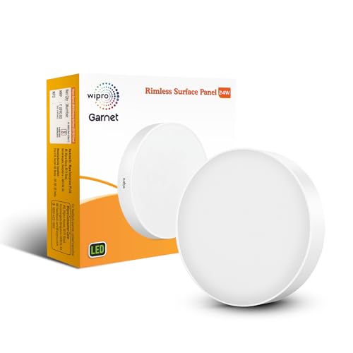 wipro Garnet 24W Rimless Round LED Surface Panel | Cool White Lig...