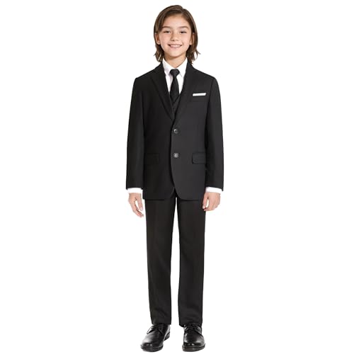 Bolada Boys' Black Regular Formal Classic 4-Piece Suit Set Size 10 Big Boys Toddler Tuxedos Suits For Kids Teen Youth Wedding Outfit Ring Bearer Outfit thumb #1
